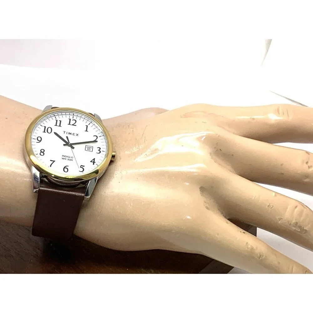 Timex Men's Watch TW2W52100 Quartz Indiglo White Dial Date Brown Leather 40mm